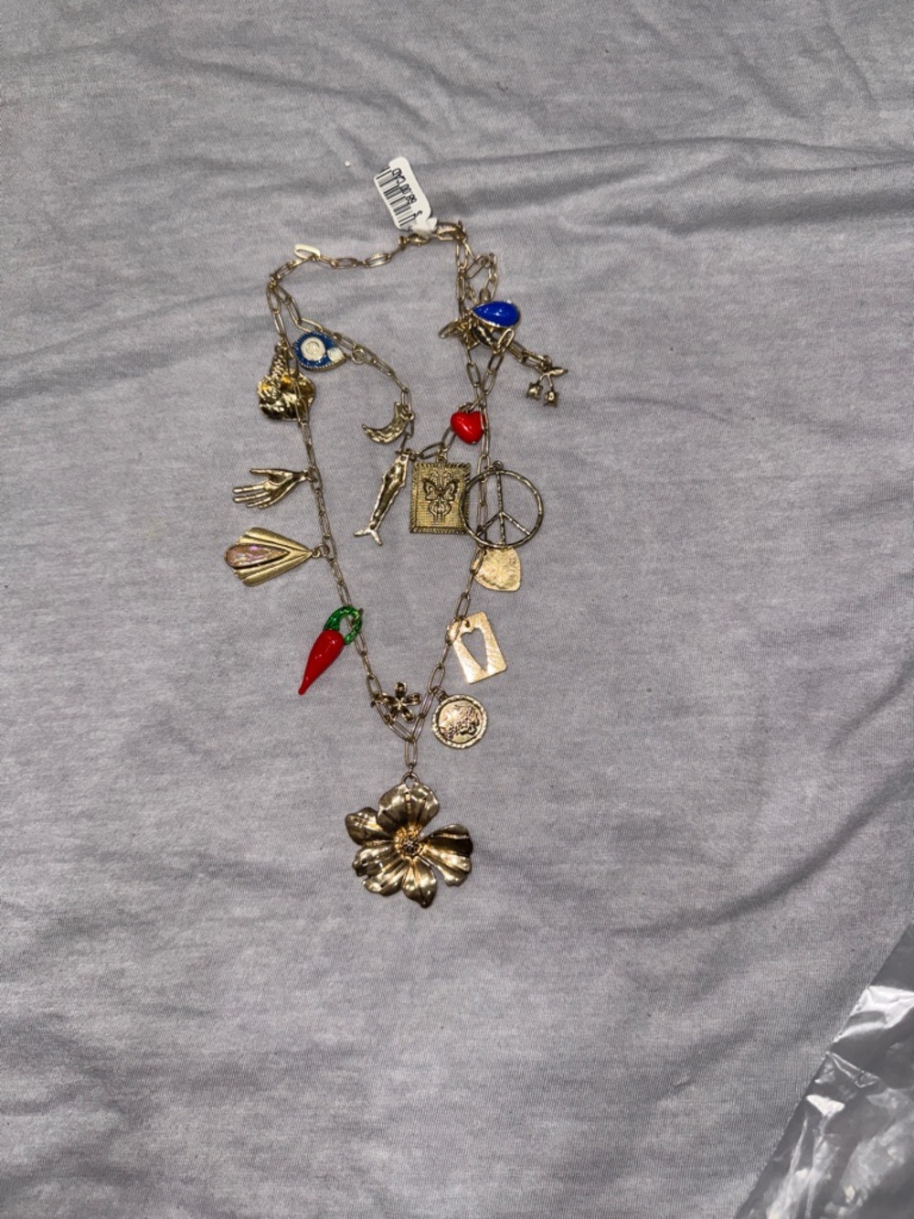 Free People Gold-Tone Multicharm Necklace with Red, Blue & Green Accents